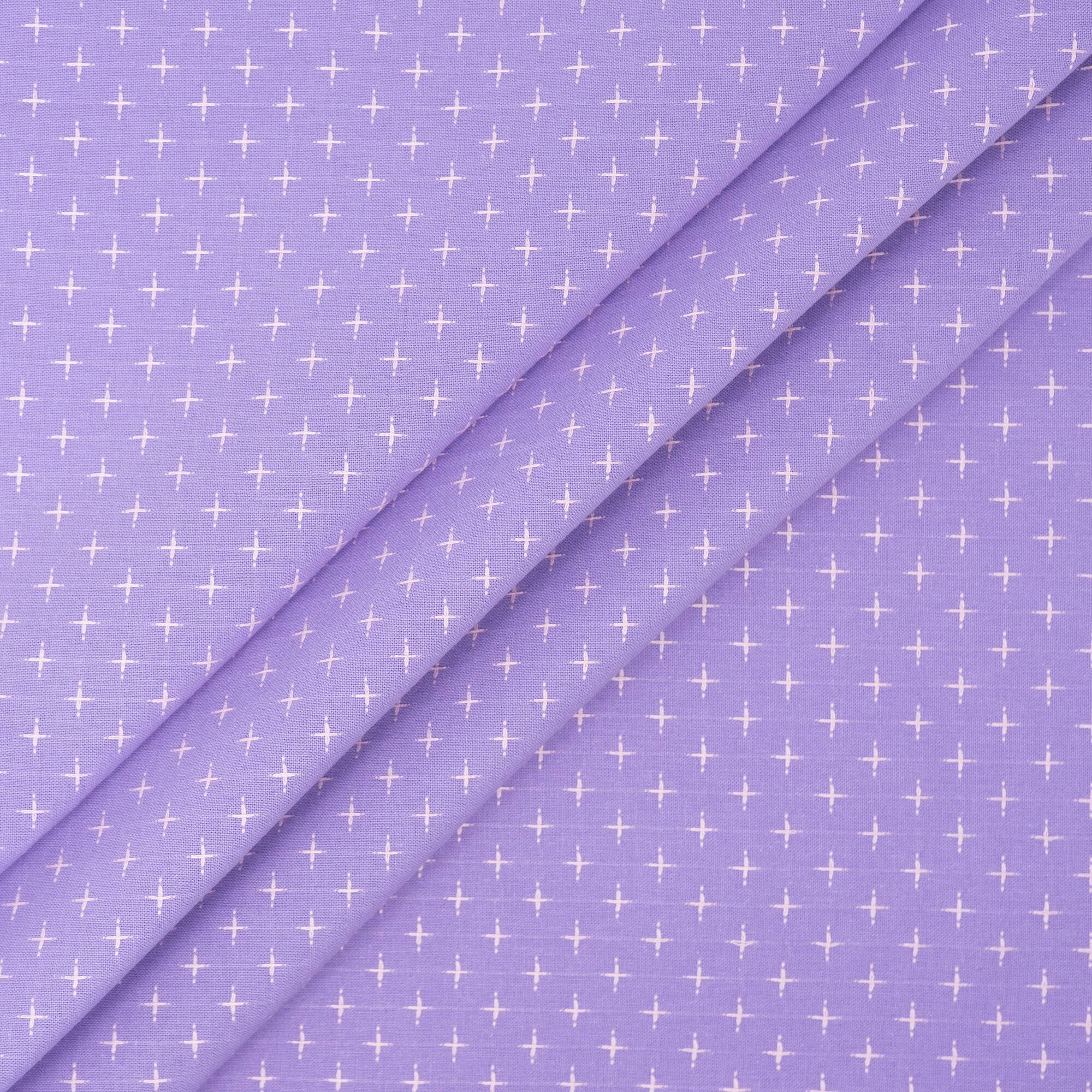 SINGER Purple Embroidery Print Ringspun Cotton Fabric